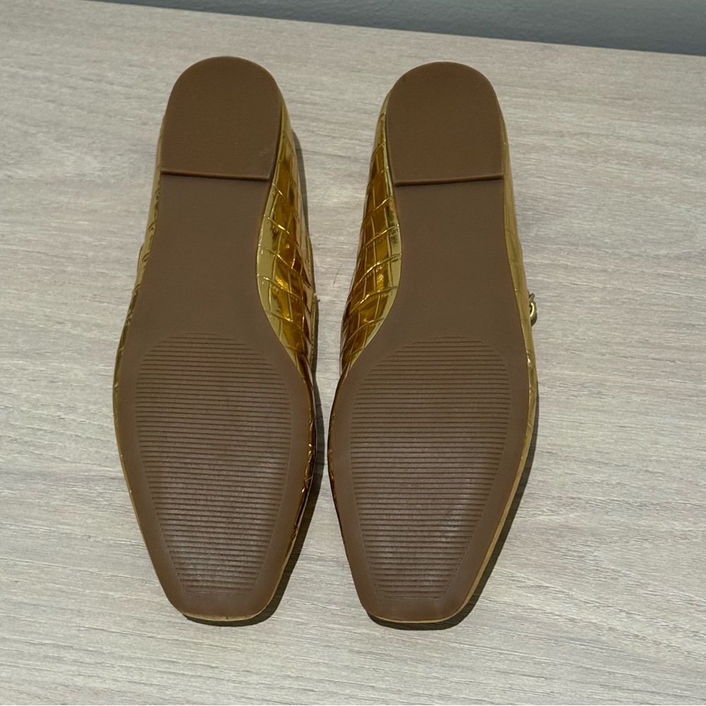 Ann Taylor LOFT Gold Metallic Mary Jane Flats  Shoes New - Picture 4 of 5